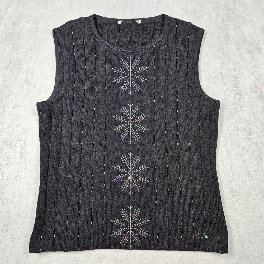 St John Sport Wool Snowflake Sweater Vest Size XS/S Black Sparkle Holiday Winter